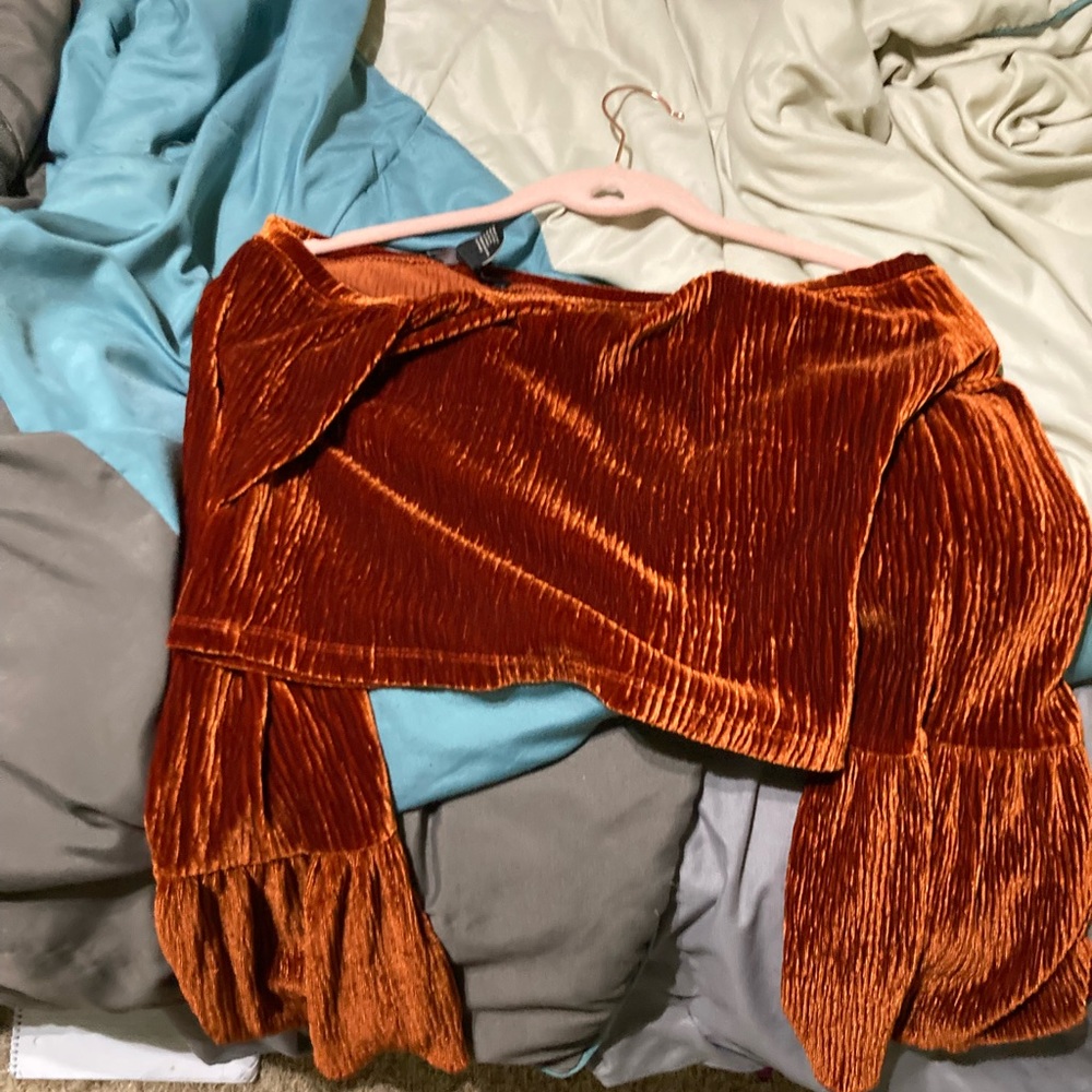 Orange Metallic Bell Sleeve Top